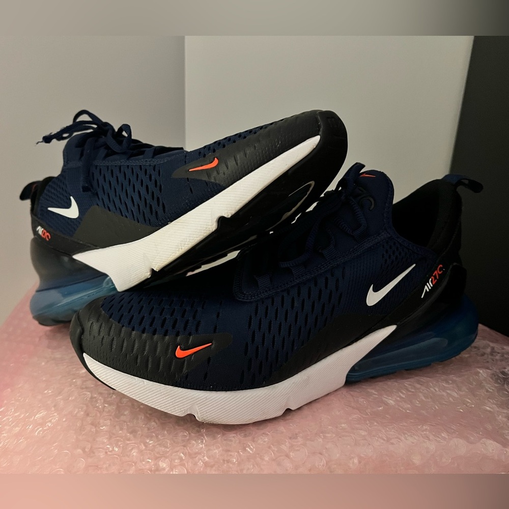 Men’s Nike Air Max 270 Navy Blue and Orange Sneakers